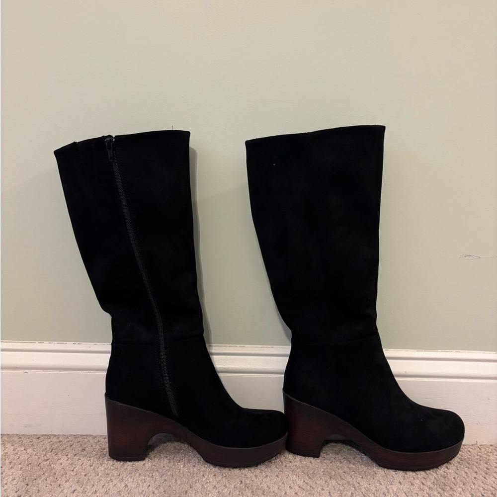 Black Suede Knee-High Platform Boots